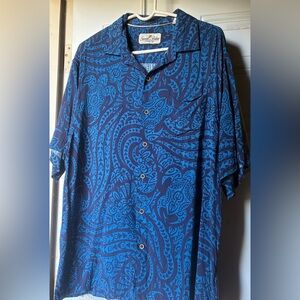 Ocean Blue and Black Patterned Casual Shirt